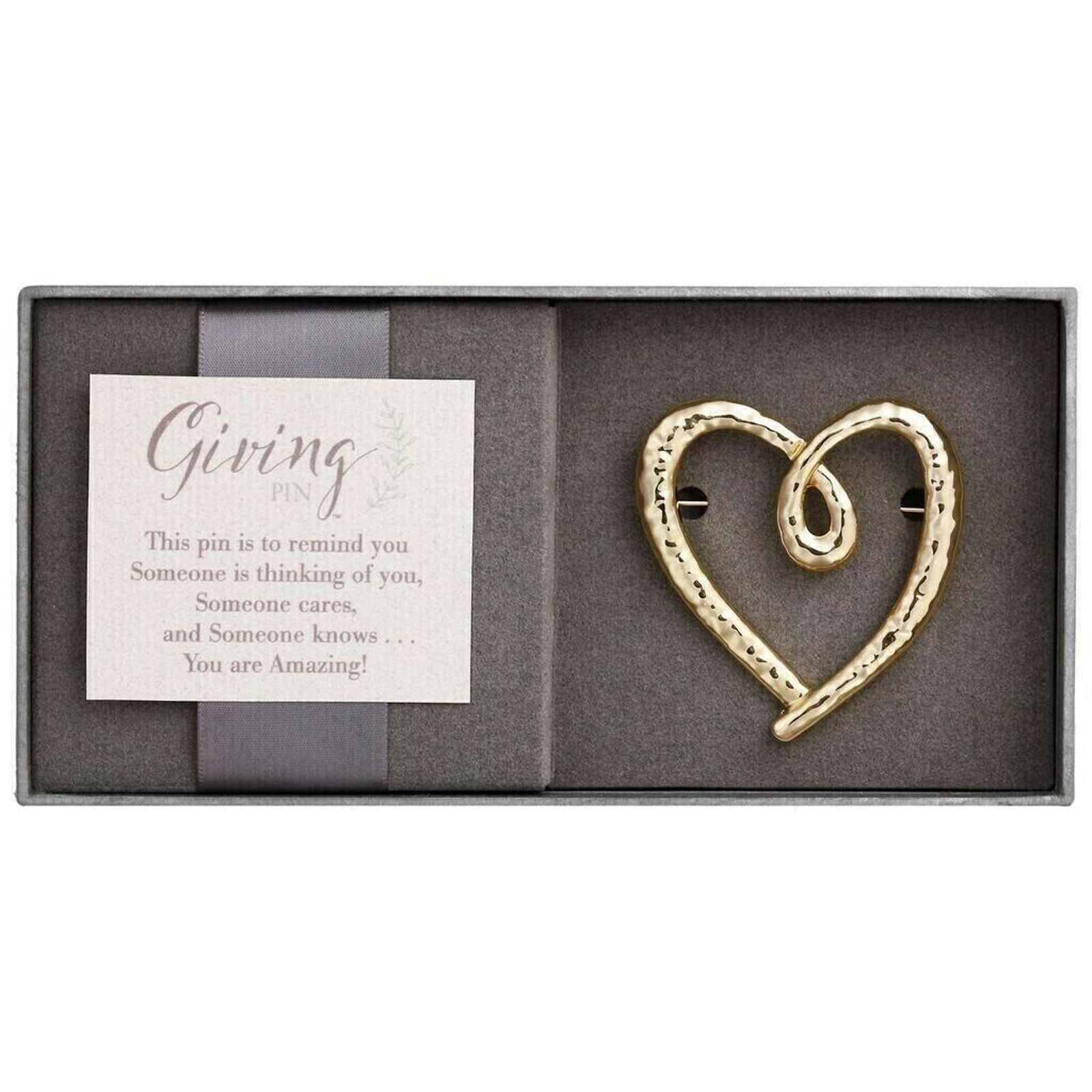 Demdaco Heart Goldtone Hammered One Size Women's Metal Giving Pin In Gift Box
